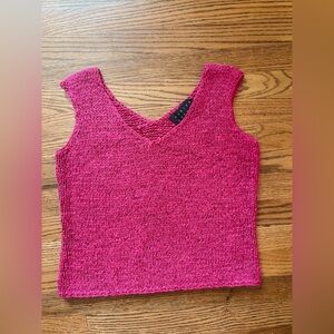 Finite Studio crochet knit v neck pink tank top, size M